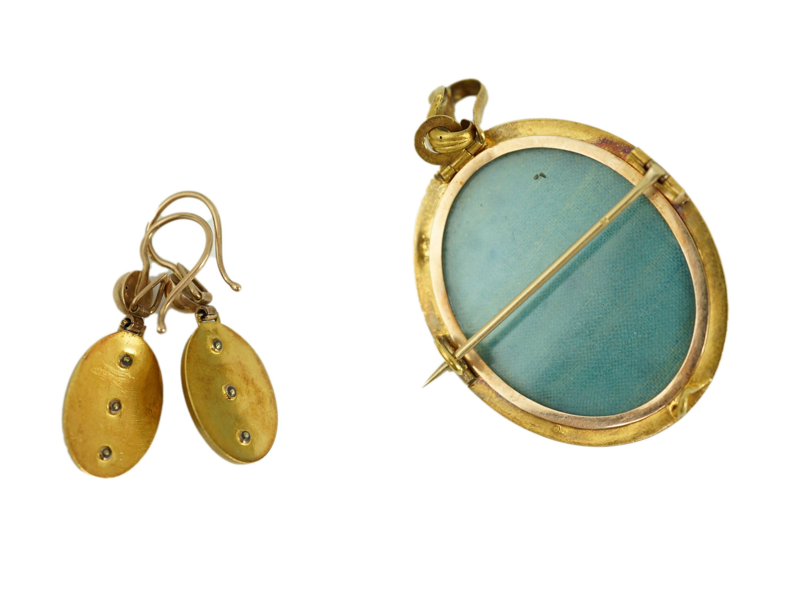 A late 19th century Austro-Hungarian 14k gold and turquoise set demi parure